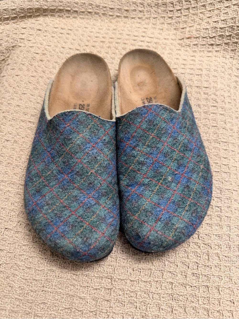 Birkenstock Blue Green Plaid Felt Clogs